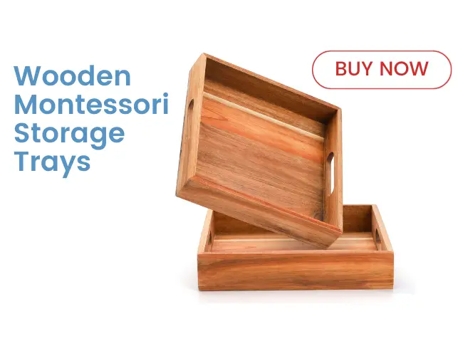two wooden trays, montessori shelf storage