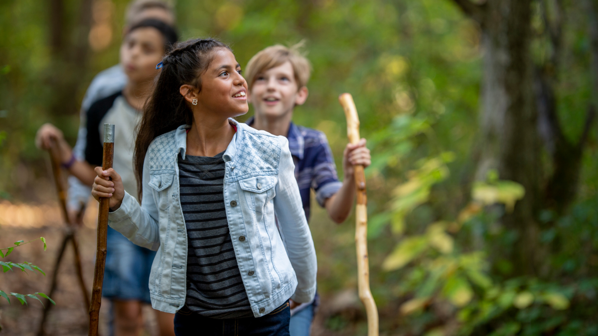 leaf threading and mark making might be found in a forest school