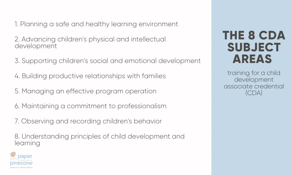 8 training subject areas for a Child development associate (CDA) credential