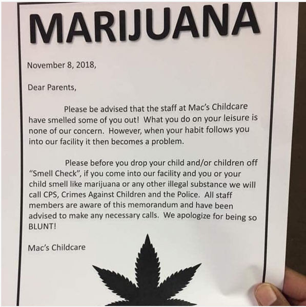 marijuana use warning from daycare provider