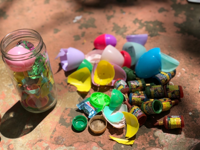 trash collected in the park after easter